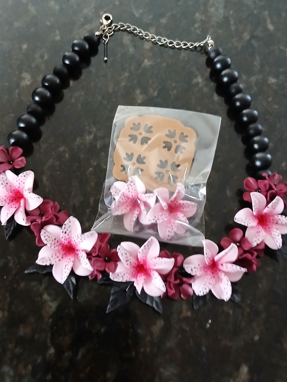 Handmade Clay Floral Necklace Earrings Set
